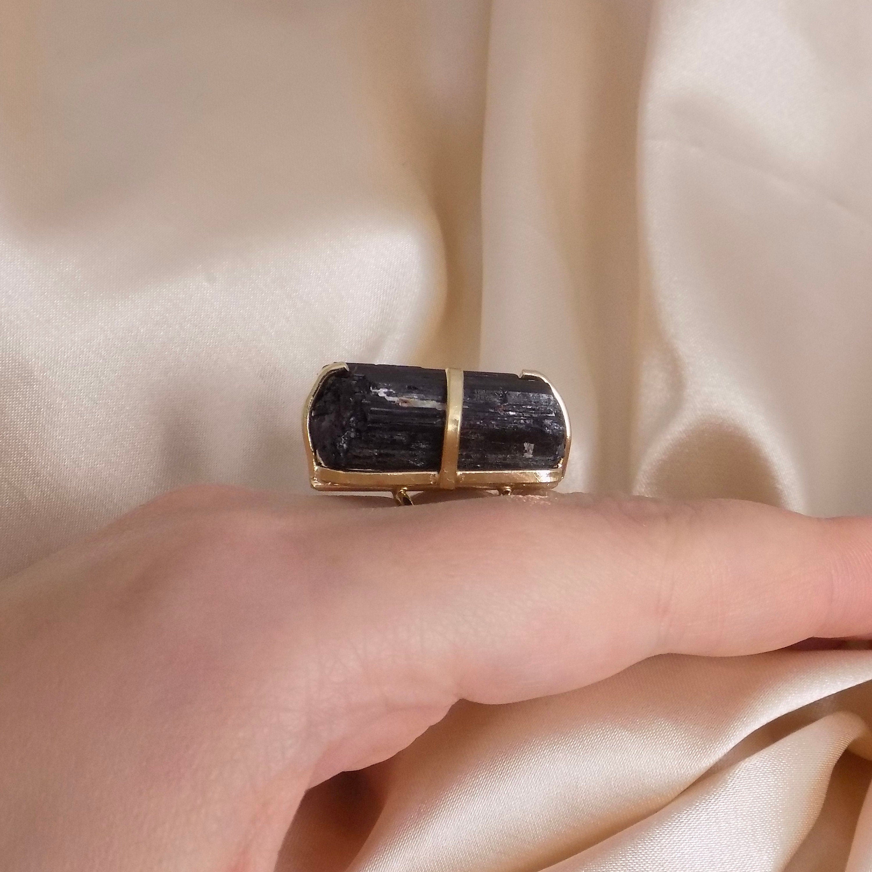 Black Tourmaline & Ethiopian Opal Rough Ring Natural Gemstone 925 Soli –  Silverhub Jewelry